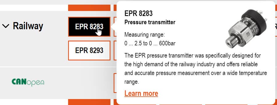 8283 Transmetteur de pression ferroviaire de Trafag