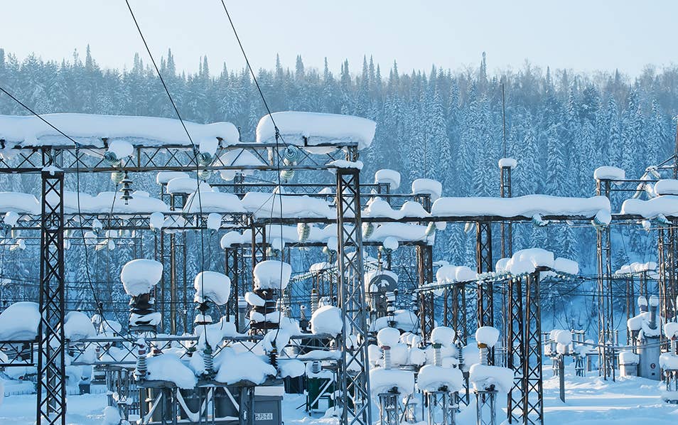 Substations covered in snow