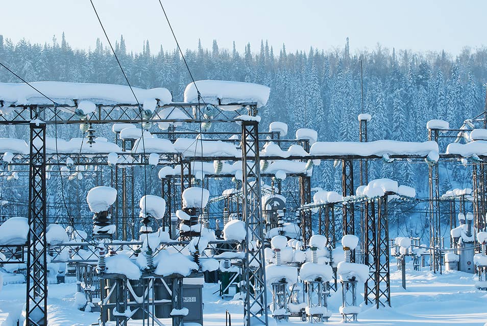 Substations covered in snow